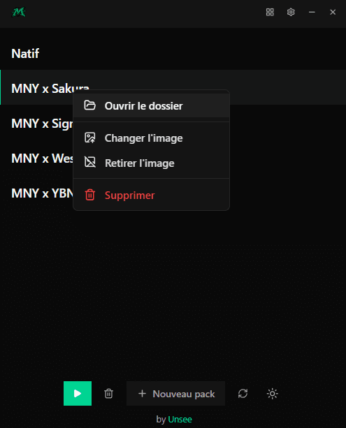 Context menu — rename, set a cover, delete