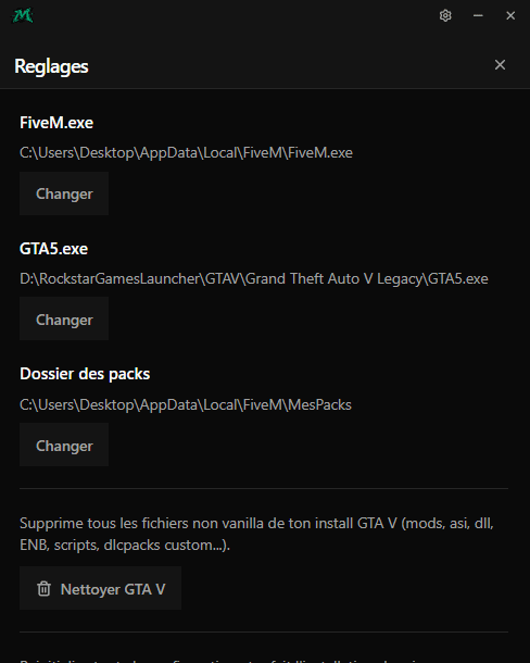 Settings — paths, cache cleanup, theme